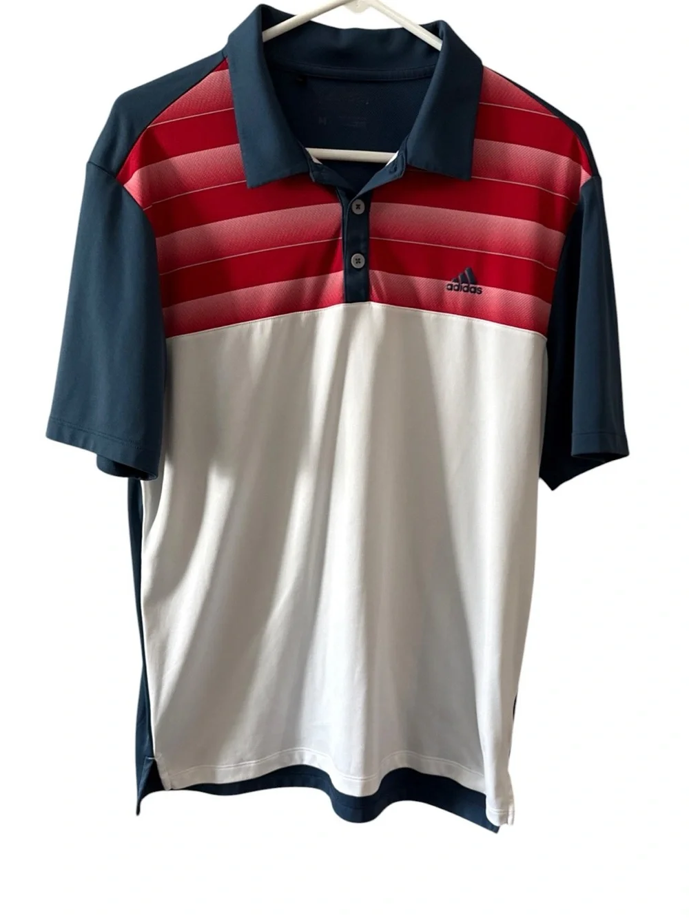 Adidas Polo Short Sleeve Shirt Red Blue Color-block Performance Golf T, Size M.